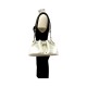 White Leather Drawstring Shoulder Bag with Wide Strap and Gold-Tone Hardware