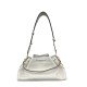 White Leather Drawstring Shoulder Bag with Wide Strap and Gold-Tone Hardware