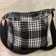 Black and White Plaid Crossbody Shoulder Bag with Zipper Closure and Front Pocket