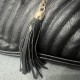 Black Quilted Faux Leather Crossbody Bag with Tassel and Zipper Pockets