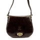 Genuine Leather Saddle Crossbody Bag, Dark Brown, Brass-Tone Turn-Lock Closure, Contrast Stitching