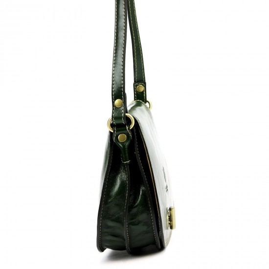 Genuine Leather Saddle Crossbody Bag, Dark Green, Brass-Tone Turn-Lock Closure