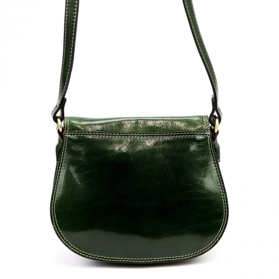 Genuine Leather Saddle Crossbody Bag, Dark Green, Brass-Tone Turn-Lock Closure