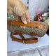 Geometric Print Crossbody Satchel Bag with Camel-Tone Trim and Top Handle