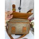 Geometric Print Crossbody Satchel Bag with Camel-Tone Trim and Top Handle