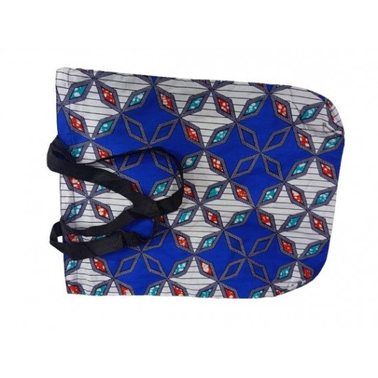 Patterned Tote Bag with Zipper Closure and Inner Pocket, Blue Multicolor Fabric