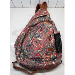Patterned Sling Backpack, Crossbody Chest Bag with Multiple Zipper Compartments and Mesh Side Pocket