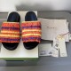 Women's Raffia Slide Sandals, Multicolor Woven Strap, Black Sole, Size 7