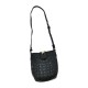 Black Crocodile-Embossed Crossbody Bag, Faux Leather, 8 x 7 Inches, Shoulder Strap