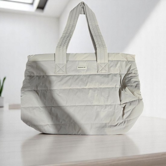 Quilted Tote Bag, Light Gray, Lightweight with Shoulder Straps