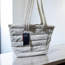 Quilted Tote Bag, Light Gray, Lightweight with Shoulder Straps