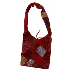 Handcrafted Patchwork Shoulder Bag, Red Multicolor Embroidered Textile, Crossbody Strap