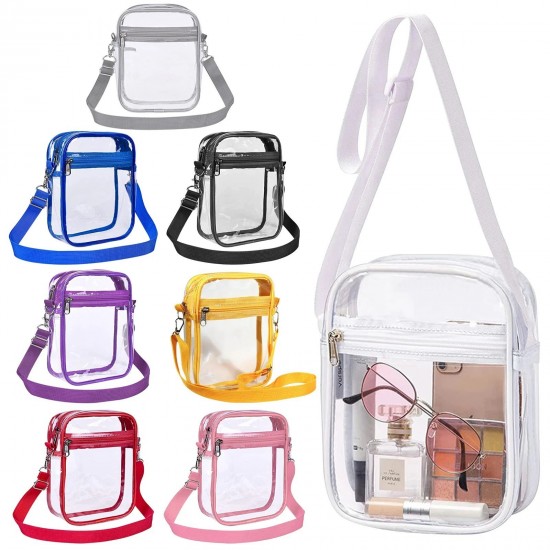 Clear PVC Crossbody Bag, Transparent Shoulder Purse with Zipper Pockets and Strap