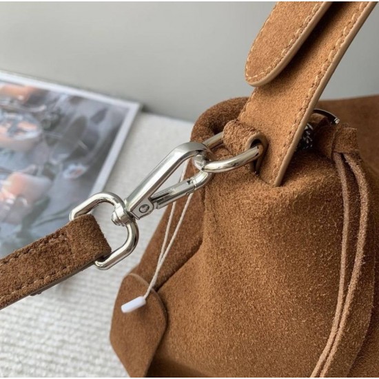 Brown Suede Baguette Shoulder Bag with Zipper and Detachable Strap