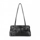 Black Leather Shoulder Tote Bag with Buckle Detail and Long Straps