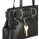 Black Leather Shoulder Tote Bag with Buckle Detail and Long Straps