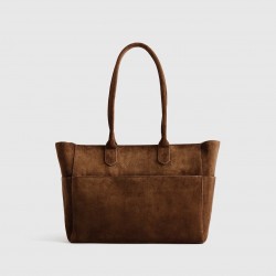 Suede Shopper Tote Bag, Chocolate Brown, 10 x 17.9 x 8 Inches