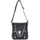 Black Skull Crossbody Shoulder Bag with Studded Chain Accents and Faux Leather Finish