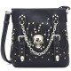 Black Skull Crossbody Shoulder Bag with Studded Chain Accents and Faux Leather Finish
