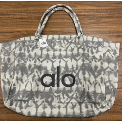 Large Gray Tie-Dye Cotton Canvas Tote Bag with Shoulder Handles