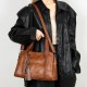 Brown Faux Leather Tote Shoulder Bag with Braided Handles and Tassel Charm