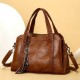 Brown Faux Leather Tote Shoulder Bag with Braided Handles and Tassel Charm