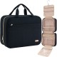 Hanging Toiletry Bag, Black Quilted Organizer with Multiple Compartments and Zippered Pockets