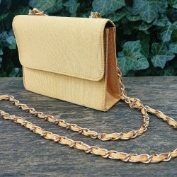 Yellow Woven Shoulder Bag with Chain Strap and Flap Closure