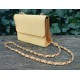 Yellow Woven Shoulder Bag with Chain Strap and Flap Closure