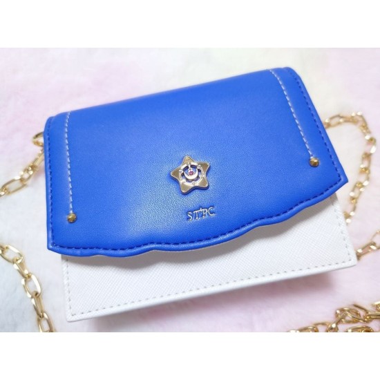 Mini Crossbody Wallet Bag, Blue and White, Gold-Tone Chain Strap