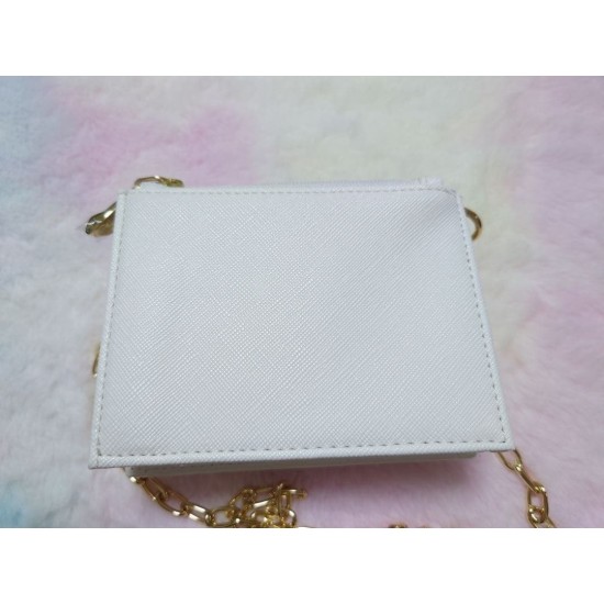 Mini Crossbody Wallet Bag, Blue and White, Gold-Tone Chain Strap