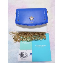 Mini Crossbody Wallet Bag, Blue and White, Gold-Tone Chain Strap
