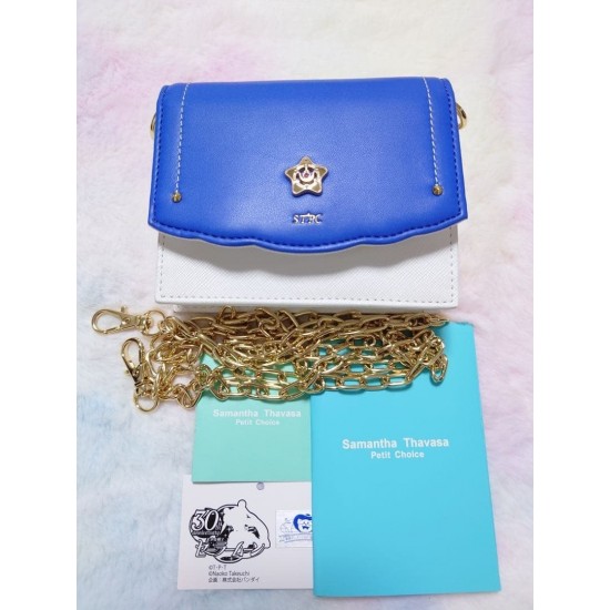 Mini Crossbody Wallet Bag, Blue and White, Gold-Tone Chain Strap