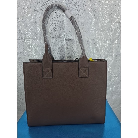 Brown PU Leather Tote Bag with Braided Accent Straps