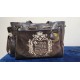 Brown Velvet Tote Bag with Faux Leather Trim and Embroidered Detail