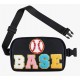 Black Baseball Embroidered Waist Pack with Buckle Strap