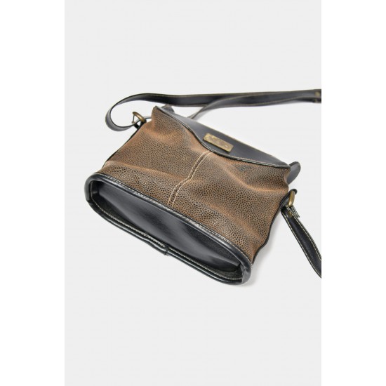 Textured Leather Shoulder Bag, Brown and Black, Vintage Style