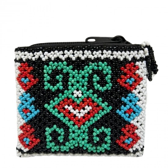 Handmade Beaded Clutch Purse, Black with Colorful Traditional Pattern