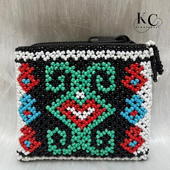 Handmade Beaded Clutch Purse, Black with Colorful Traditional Pattern