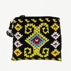 Handmade Beaded Clutch Purse, Black with Colorful Traditional Pattern