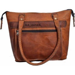 16-Inch Genuine Leather Tote Shoulder Bag, Brown, Zipper Pocket