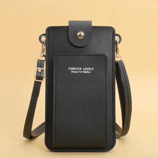 Touchscreen Phone Wallet Crossbody Bag, Red Faux Leather, ID Window, Shoulder Strap