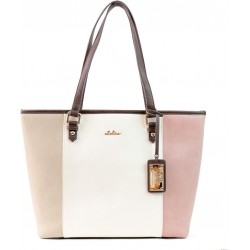 Tricolor Faux Leather Tote Bag with Shoulder Straps and Gold-Tone Hardware
