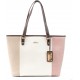Tricolor Faux Leather Tote Bag with Shoulder Straps and Gold-Tone Hardware