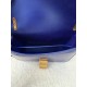 Blue Faux Leather Flap Crossbody Bag with Gold Tone Chain Strap and Clasp