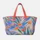 Large Floral Cotton Beach Tote Bag, Blue Print, Orange Handles