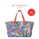 Large Floral Cotton Beach Tote Bag, Blue Print, Orange Handles