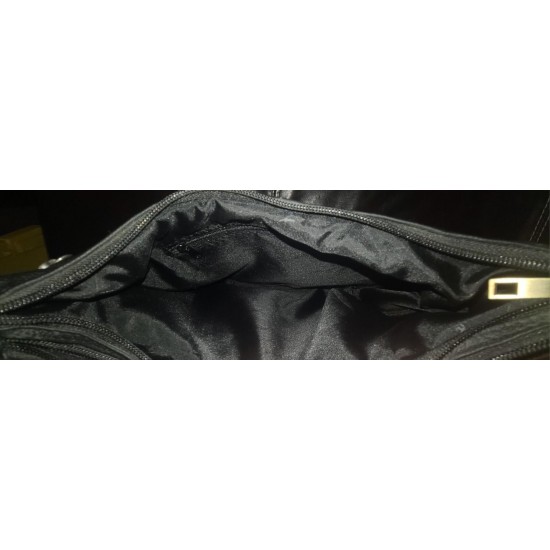 Genuine Leather Crossbody Handbag, Black, Zip Closure, Concealed Carry Pocket
