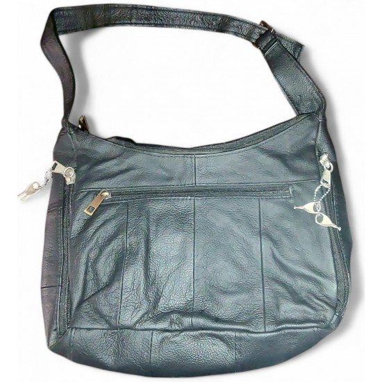 Genuine Leather Crossbody Handbag, Black, Zip Closure, Concealed Carry Pocket