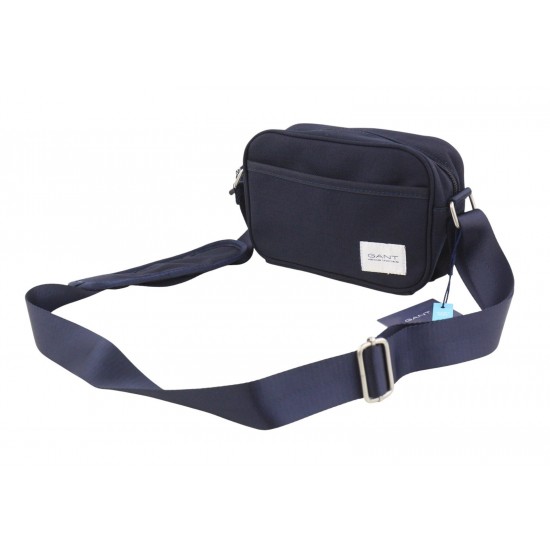 Navy Blue Textile Crossbody Shoulder Bag with Zipper Closure and Front Pocket